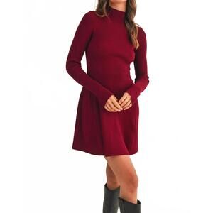 NEW KLESIS mock neck long sleeve fit and flare mini dress in red